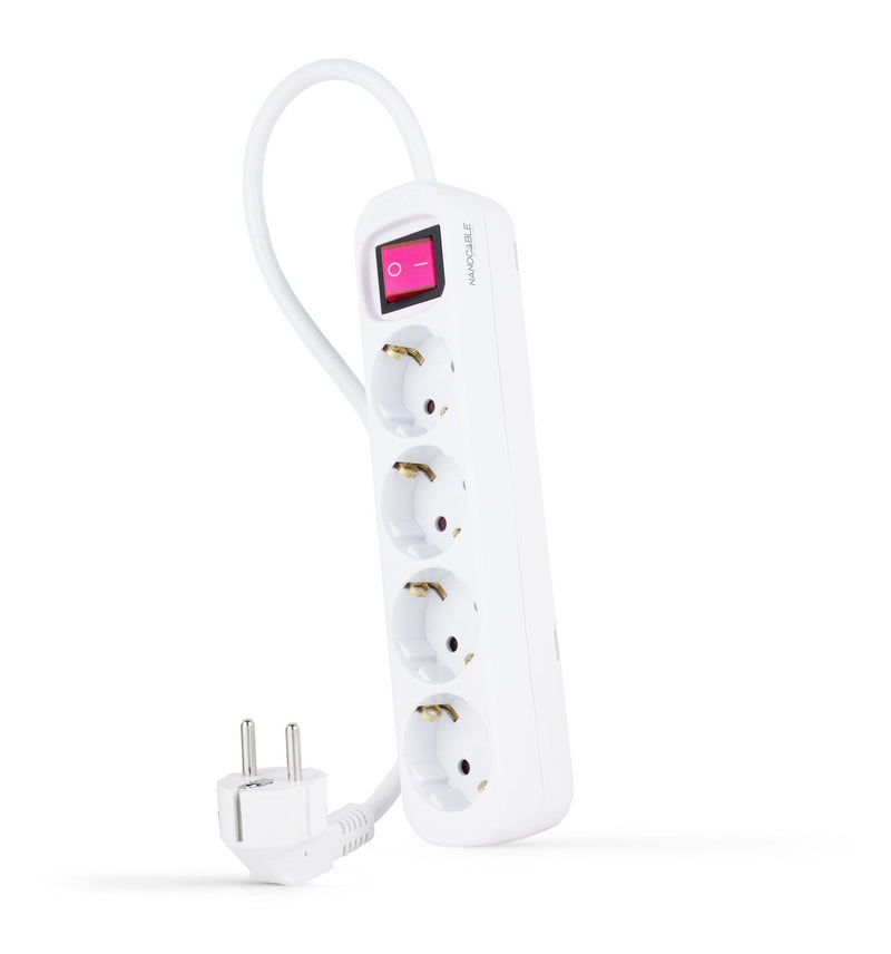Nanocable Power Strip Protection With 4 Shuckos - Cable 1.40M - Switch On/Off - White