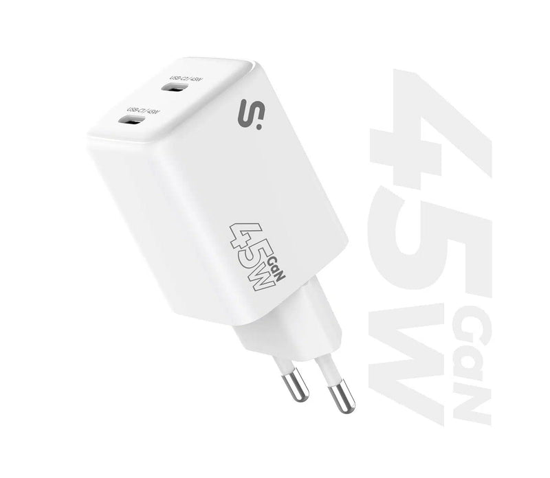 Subblim Charger Wall/Travel 2x USB-C GaN 45W Pd White Charger Subblim GaN 45W Double USB-C