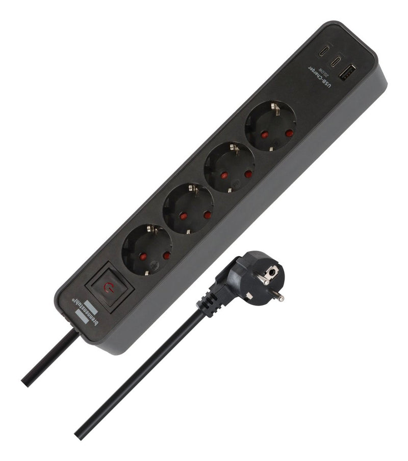 Brennensilla Ecolor Steckdosenleiste 4-FACH With 2x Usb-c, 1x USB-A Black/Anthrazit, 1,5 Meter Cable With Sich