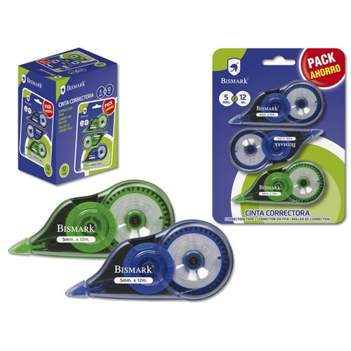 Bismark Pack 3 Cintas Correctoras 5MM X 12M - Body Transparent - Forma Ergonomica — image 1