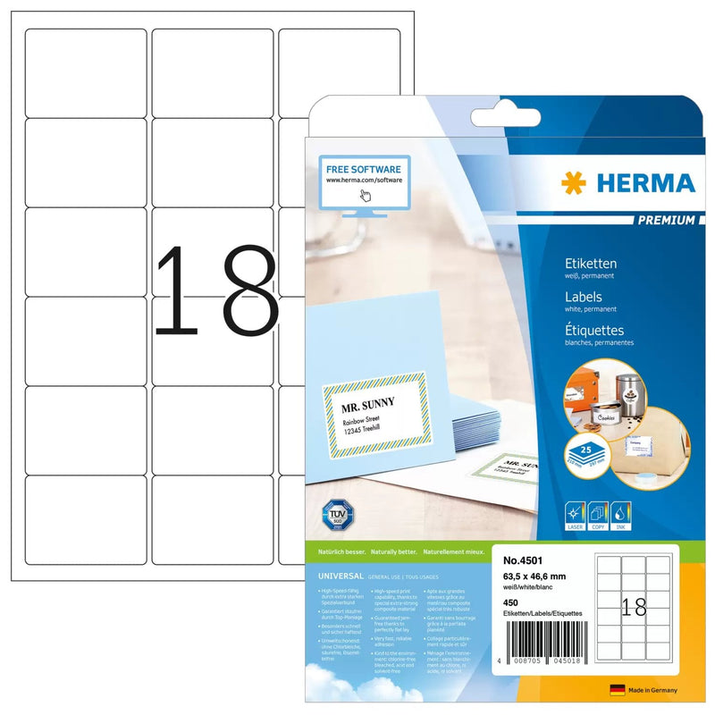 Herma Labels Dirección Premium A4 White 63,5 X 46,6MM 450 Pieces