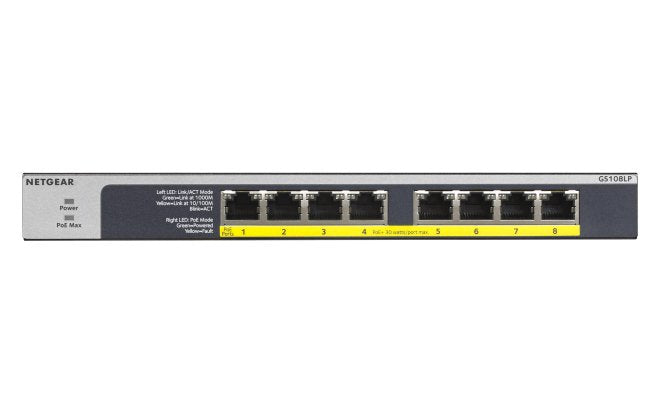 NETGEAR Hub Switch GS108LP-100EUS 8XGIGABIT/Pared+rack/8XPOE GS108LP-100EUS