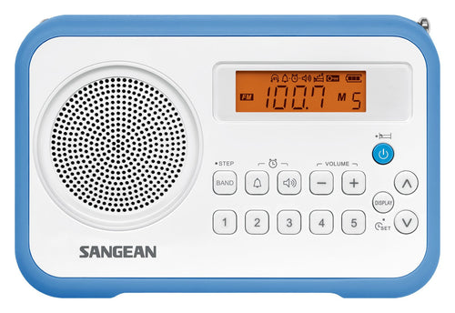 Sangean PRD18 b-a Blue White Radio Digital Laptop Fm Am Screen LCD Alarm Battery — image 1
