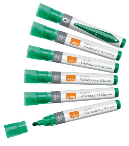 Nobo Box Of 10 Markers Whiteboard White - Punta Redonda 3MM - Ink Liquida - Level Ink - Colour Green — image 1