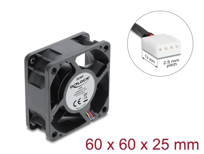 Delock Fan Axial 48V Dc, 60 X 60 X 25MM With 4 Pin PWM Connection Fan Black