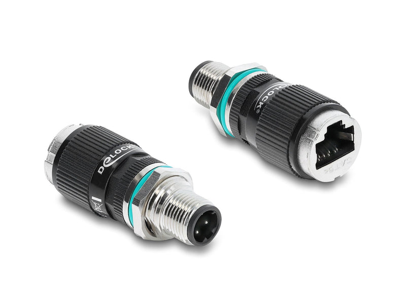 Delock M12 Adapter D-kodiert 4 Pin Connector Male a RJ45 Connector Female Assembly Round Recto