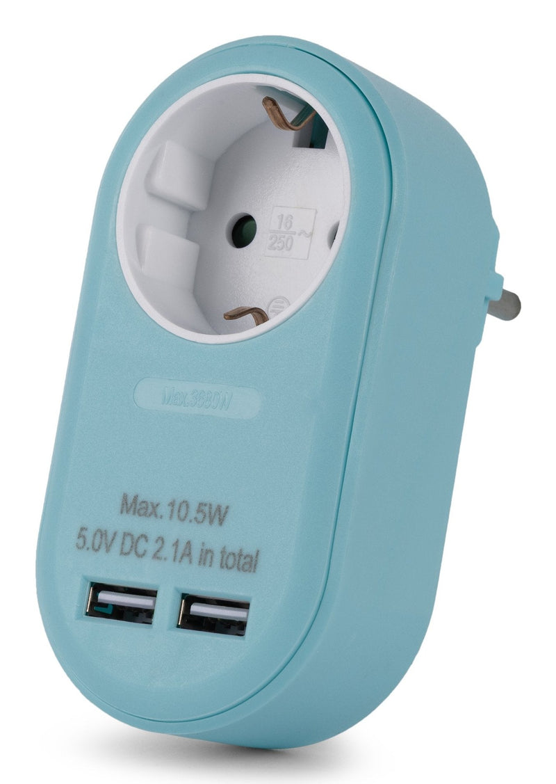 Entac Adapter Plug + 2x USB-A Blue
