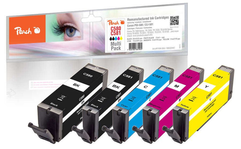 Peach PI100-356 Ink Compatible PGI-580/CLI-581 Black Cyan Magenta Yellow 5 Pieces