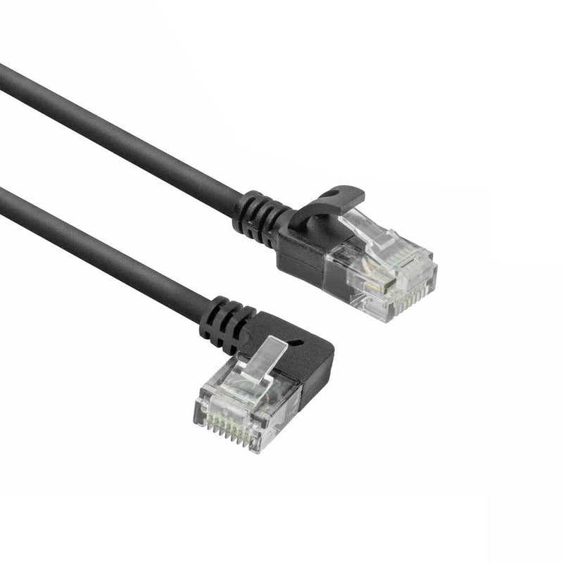 Black 5 Meters U UTP CAT.6A Lszh Slimline Patch Cable With RJ45 Connectors 90° Angled Left To Straight