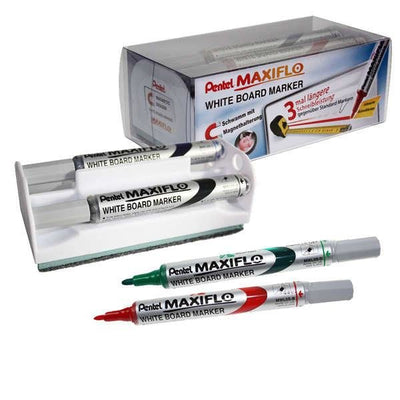 Pentel Maxifló Set Borrador Magnetic Whiteboard White + 4 Markers Colours — image 1