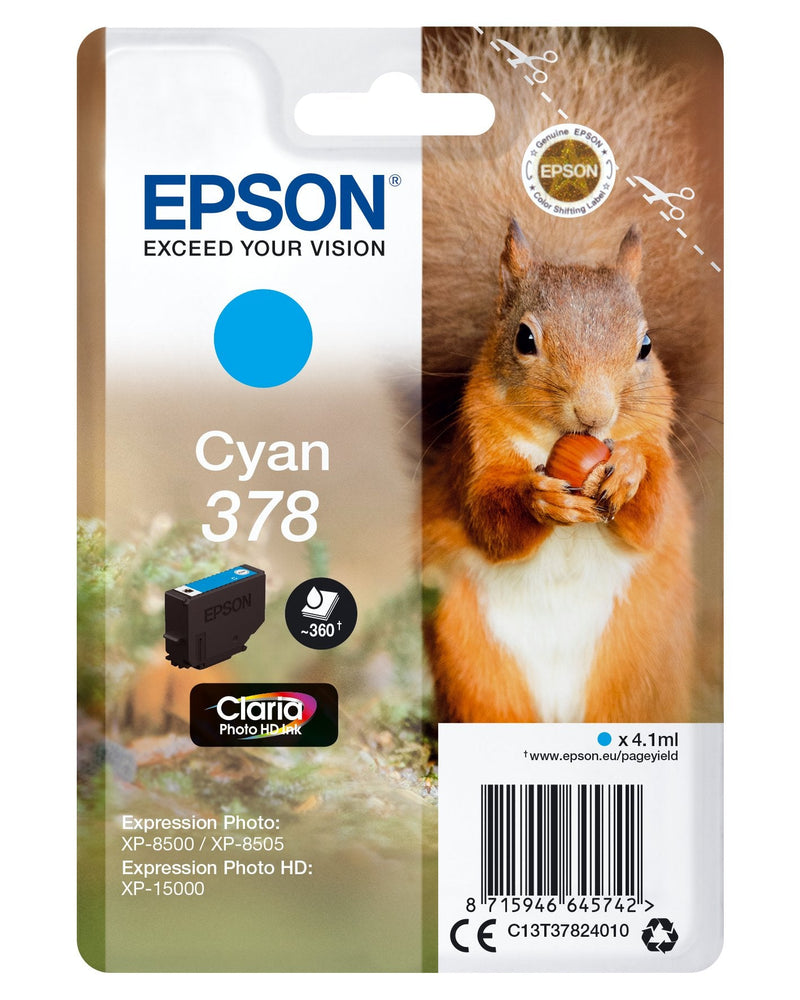 Epson Ink C13T37824010 Singlepack Cyan 378 Claria Photo HD Ink XP-8500 Ardilla