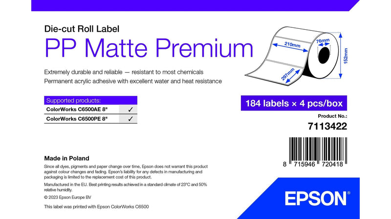 Epson Pp Matte Label 210X297MM 184 Etiketten Die-cut