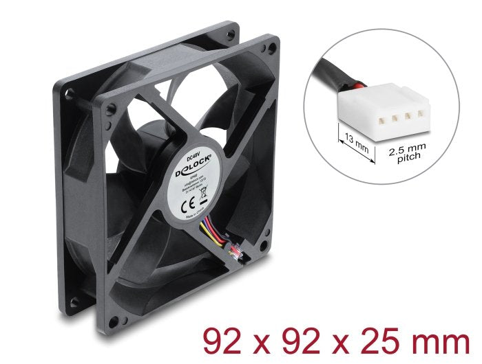 Delock Fan Axial 48V Dc, 92 X 92 X 25MM With 4 Pin PWM Connection Fan Black