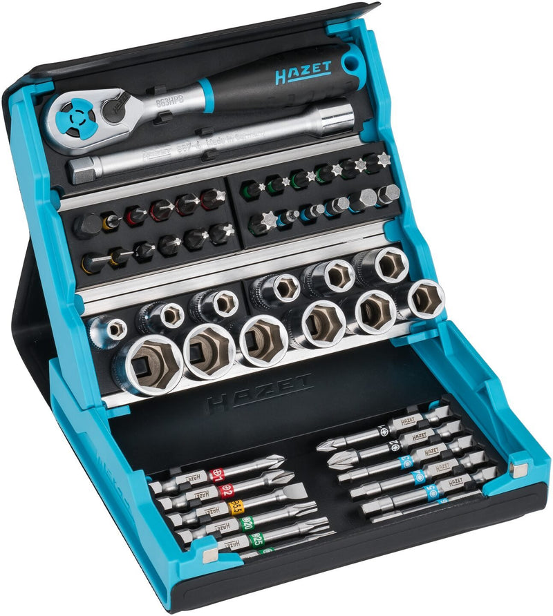 Hazet Smartcase Set Of Puntas 2200SC-2, 50 Pieces Black/Blue 1/4, With Trinquete Reversible 2200SC-2