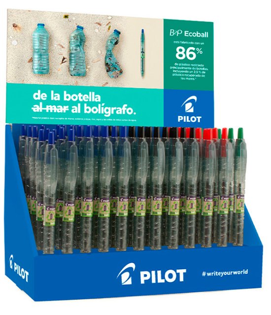 Pilot Expositor 60 Pens Bola Retractiles B2P Ecoball Begreen + 10 B2P Gel Begreen