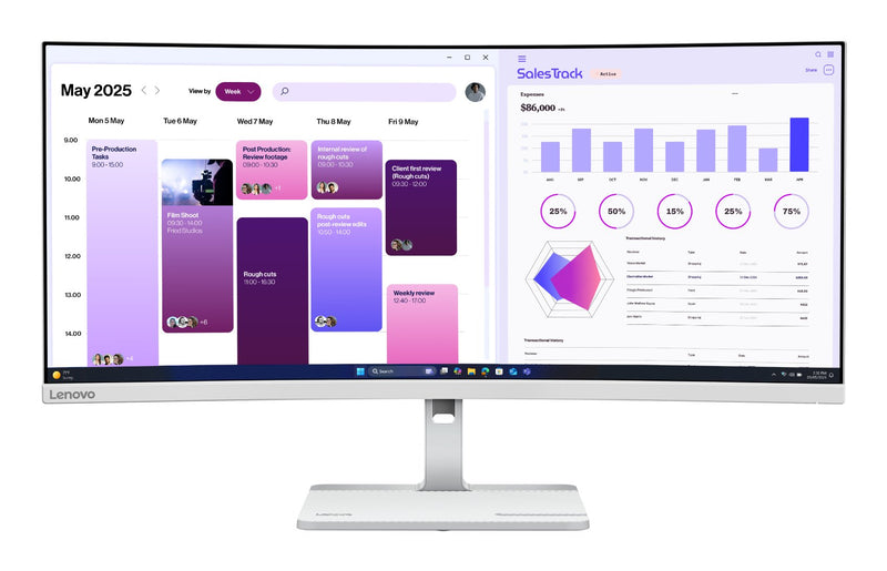 Lenovo L34W-4C Monitor Office Monitor 120HZ, Ajuste Height 150MM, White Modell (cloud Grey