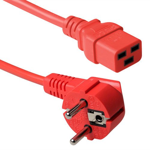 Powercord Mains Connector Schuko Cee 7 Male (angled) - C19 IEC 60320 Red 3M