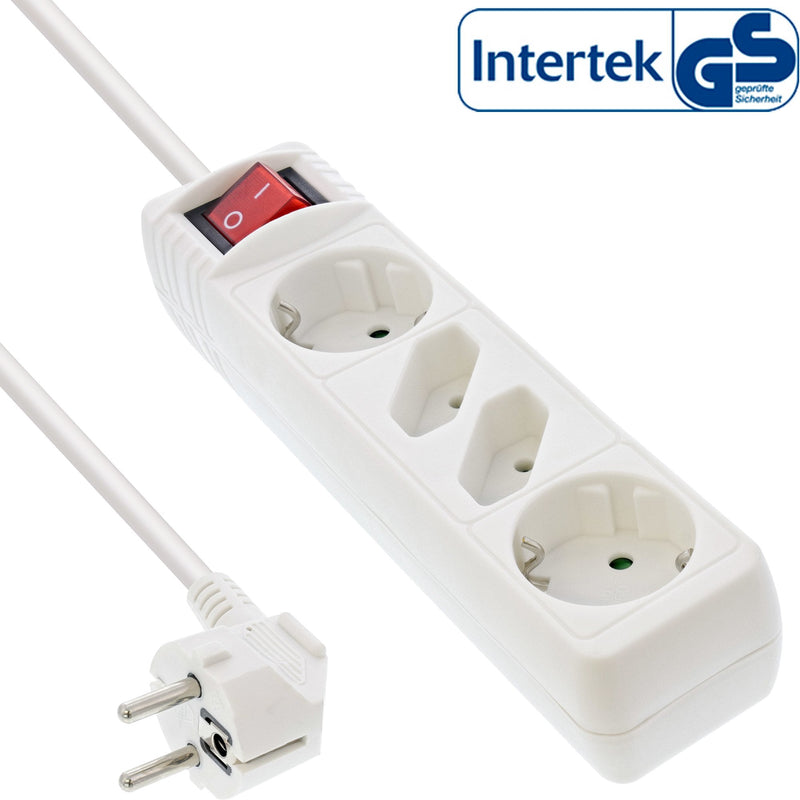 Inline Power Strip 4 Sockets 2X Type F + 2X Euro With Switch And Security Kids White 1,5M