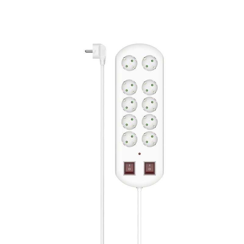 Hama Power Strip 10 Sockets C/ Protection 2 Switches 2M White