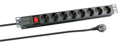 Power Strip Plugs 1HE 8 X Cee 7 3 With Switch Plastic Black — image 1