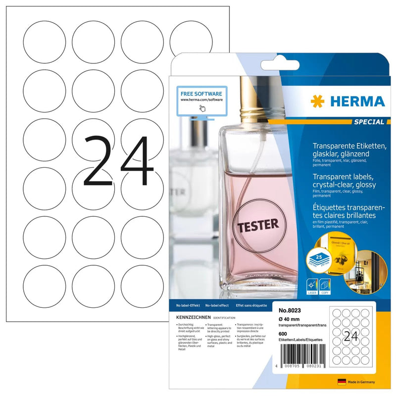Herma Etik. Transparent Como Glass A4 40MM Round Lámina Glossy 600 St.