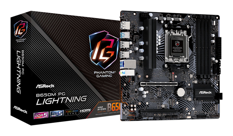 Asrock Motherboard B650M Pg Lightning DDR5 DisplayPort HDMI microATX Socket AM5 AMD B650 Chipset USB-C 3.2 GEN