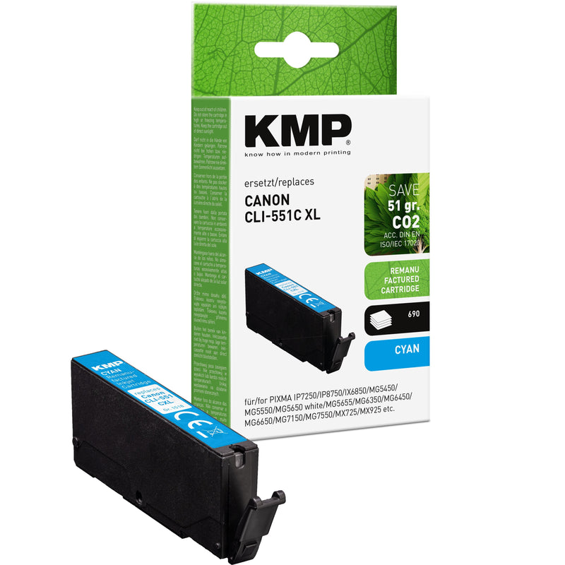 Kmp Cartridge Canon CLI-551C XL (6444B001) Cyan 715 S. Remanufactured