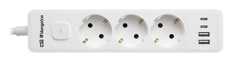Orbegozo Power Strip With Switch 3100 3 Sockets Power 2 USB 2 USB Type-c Cable 1.4M White