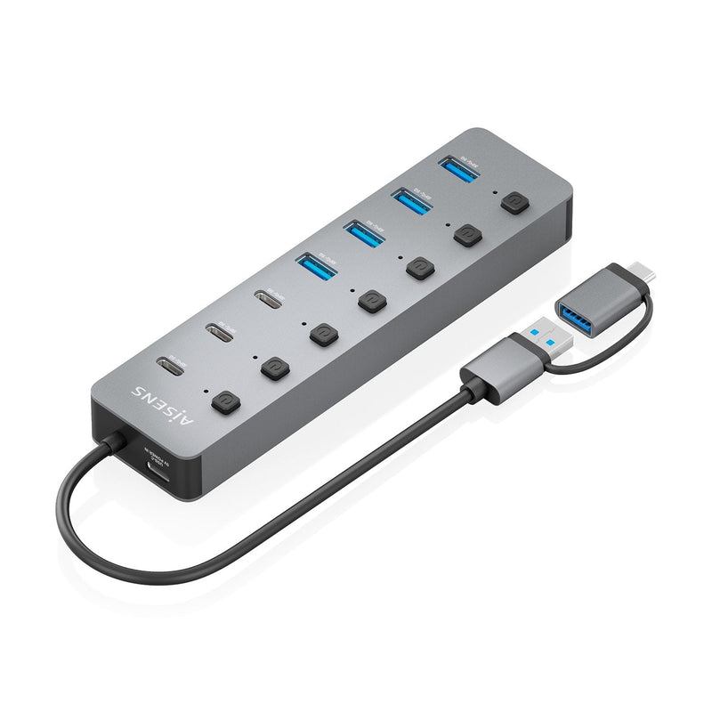 Aisens Hub USB 3.1 GEN1 USB-C Usb-a, USB-C/M+usb-a/M-4x USB-A/H+3x USB-C/H+1x USB-C/H Alim., Grey 30CM
