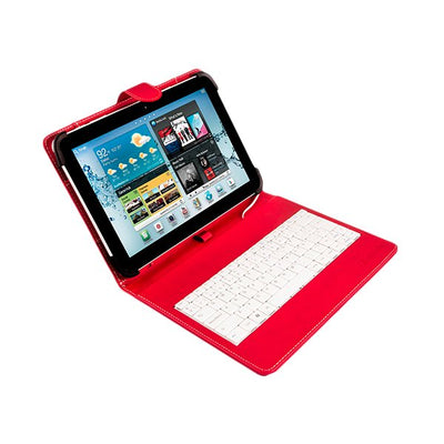 Case Universal Silver Ht Tablet 9-10.1 + Keyboard With Cable Micro USB Red/White — image 1