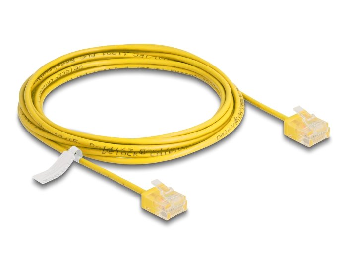 Delock RJ45 Network Cable CAT.6 UTP Ultra Slim 3M Yellow With Kurzen Machon