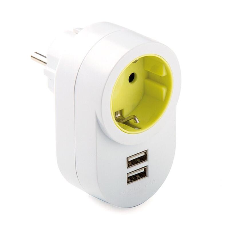 Adapter 1 Socket 2P + T Schuko With 2 USB-A 2,1A 5V White
