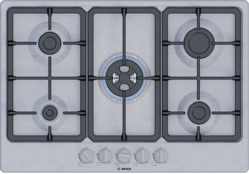 Bosch Encimera Gas Serie 4 PGQ7B5K90 Hobs Steel Inoxidable Integrado 75CM 5 Zona(s)