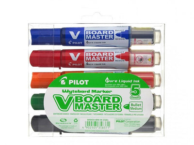 Pilot V-board Master Begreen Pack 5 Markers Whiteboard White - Punta Redonda 6MM - Trazo 2.3MM - 91% Plastic — image 1
