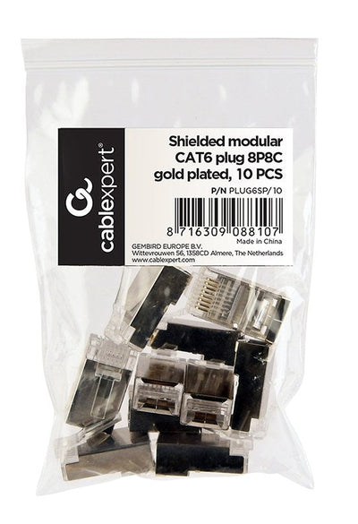 Gembird Connector CAT.6 Modular Blindado 30U Chapado Oro, 10 Pieces Bag — image 1
