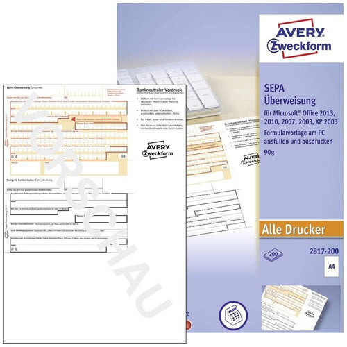 Avery Zweckform Sepa-überweisungsschein -zahlschein Bankformulare, 200 Hojas — image 1
