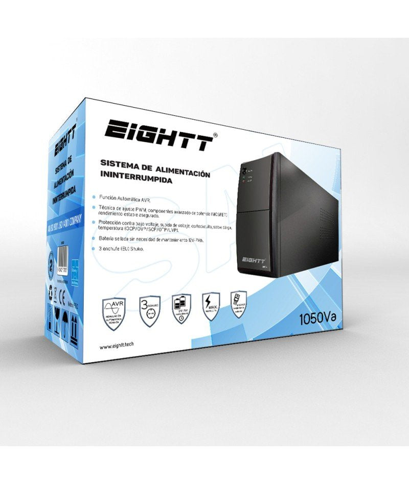 Eightt - UPS Inline 1050VA/630W - Battery 2X12V/7AH - 3X Socket Schuko