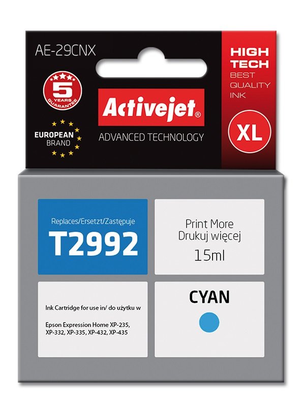 Activejet Ink AE-29CNX (reemplazo Epson 29XL T2992 - Supreme - 15ML - Cyan