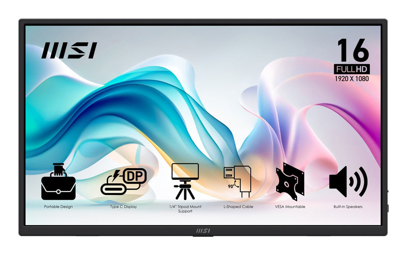 Msi Pro MP165DE E6, Monitor LED 39,6CM (15,6 Pulgadas), Black Fullhd, Ips, Hdmi, Usb-c, Speakers 9S6-3PE50M-00