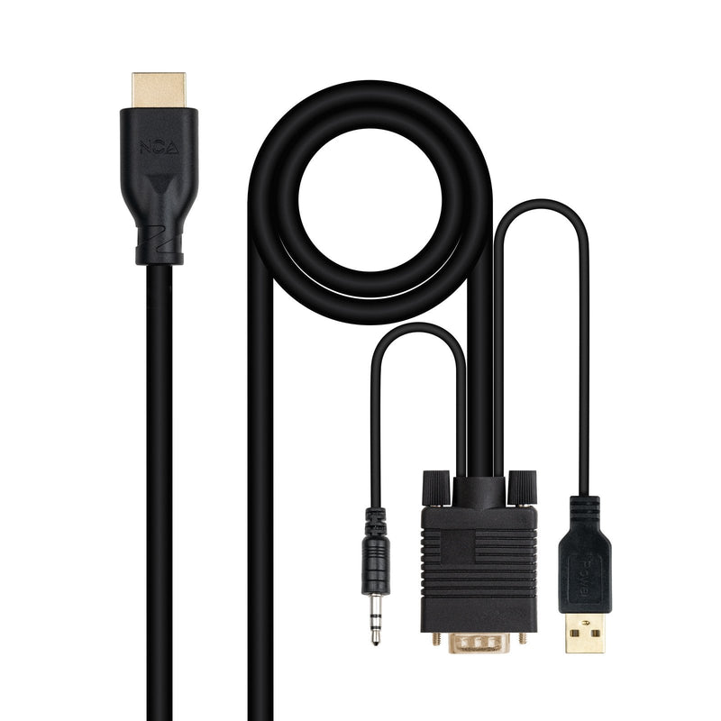 Nanocable Cable Converter 10.15.4612 HDMI Male VGA Male Jack 3.5 Male USB Male 1.8M Black