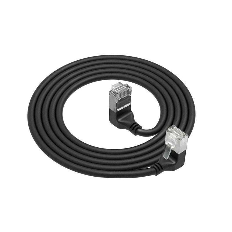 Black 3 Meters U FTP CAT.6A Lszh Slimline Patch Cable With RJ45 Connectors 90° Angled Down To 90° Angled Up