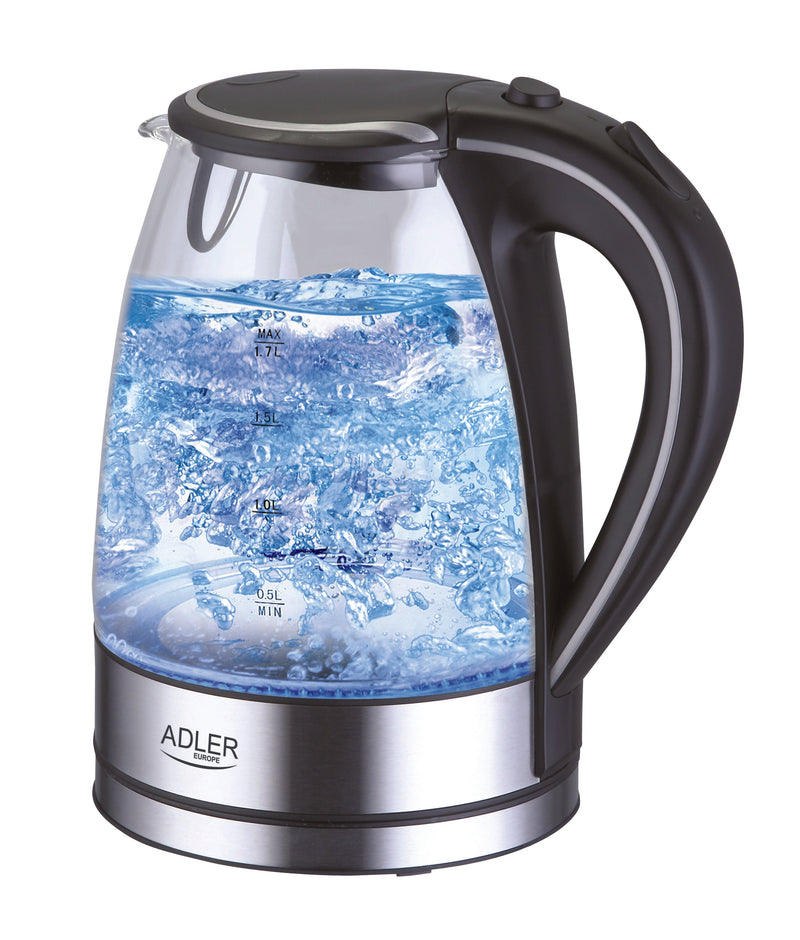 Adler Ad 1225 Tetera Eléctrica 1,7 L Black Steel Inoxidable, Transparent 2000W