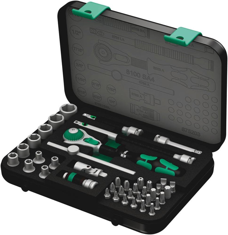 Wera Set Of Carraca 8100 Sa 4 Zyklop Speed, Imperial, 1/4