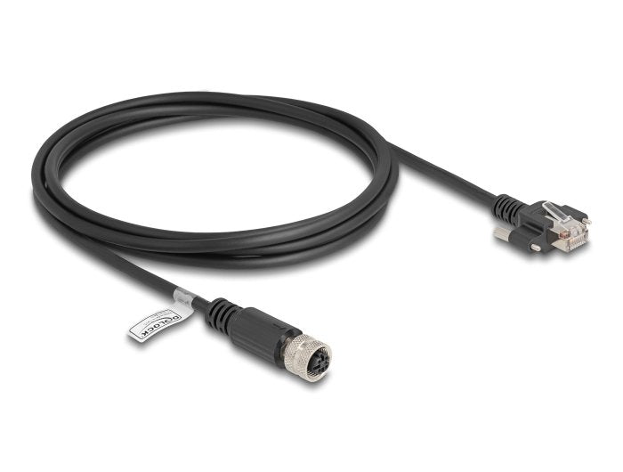 Delock M12 Cable D-kodiert 4 Pin Female a RJ45 Male CAT.5E FTP 2M Black