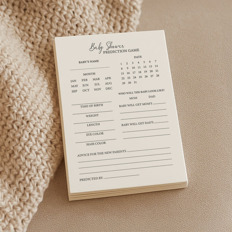 Baby Shower Game Cards - Prediction