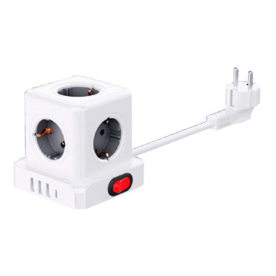 Base Aérea 5 Sockets Schuko 2P + T With Switch 16A 3680W 250V~ + 4 USB 3,1A (3A + 1 C), Cable 1,5M, White — image 1