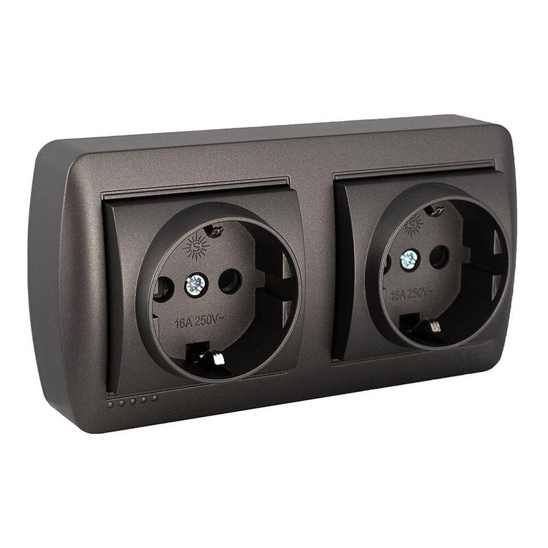Base Fixed Double 2P + T, 16A 250V~. Surface Serie Mural