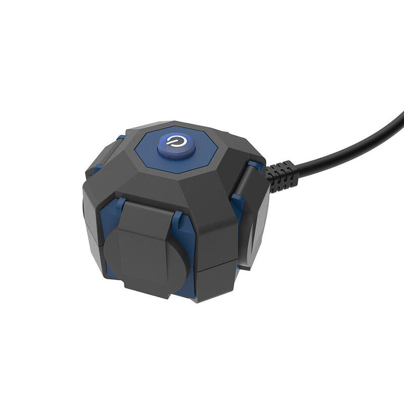 Base Múltiple 4 Sockets Schuko, Switch IP44, 1,5M Cable H07RN-F 3G1,5MM², 16A 230V~, Black/Blue