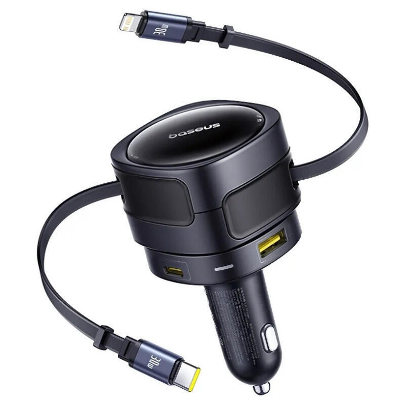 Baseus Enjoyment Max. Car Charger 90W With Cables USB-C + Lightning And Ports USB-A + USB-C