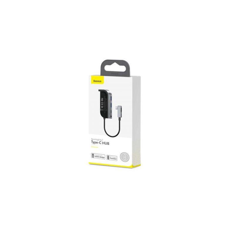 Baseus Hub Bend Angle NO.7 Multifunctional (Type-c To 2XUSB3.0 + HDMI 4K + Pd 100W + 3.5MM + Tf) Upgraded Vers